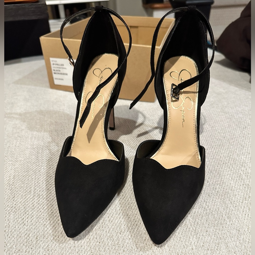 Size 6.5 Black Microsuede Stiletto Heels - Jessica Simpson Pallax - Worn Once